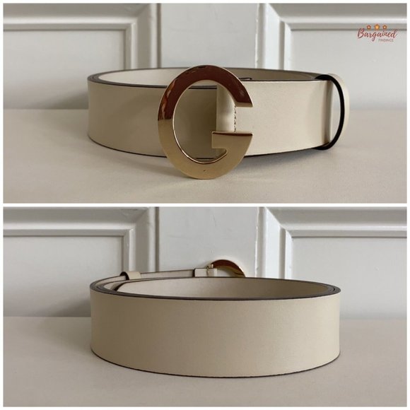 Authentic Gucci Vintage Cream Leather Gold G Logo Buckle Belt Size 95/38 - Picture 3 of 14